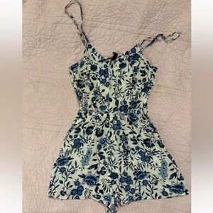 Divided Blue and White Floral Mini Romper